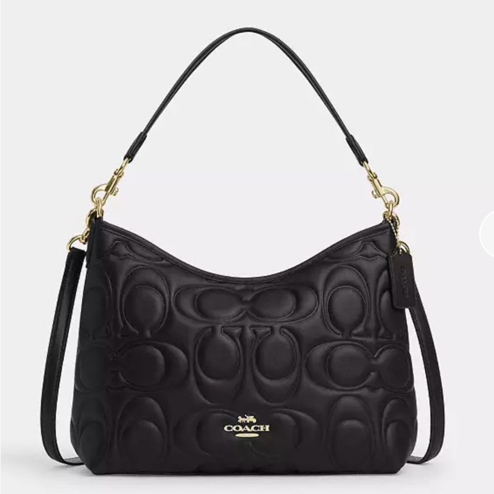 NWT Authentic Coach Laurel Shoulder Bag in Signature Leather Gold/ Black CZ178